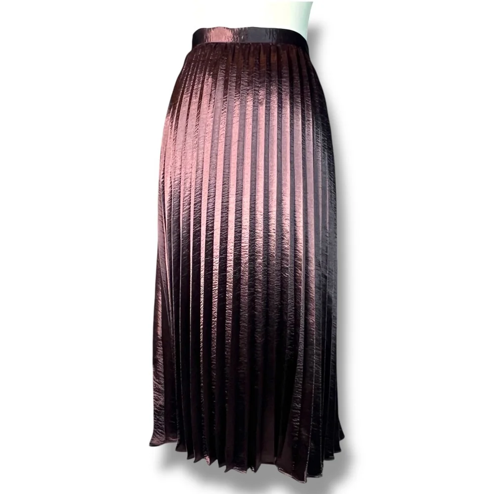 Rebecca Taylor Purple Metallic Lamé Pleated Midi Skirt Size 0